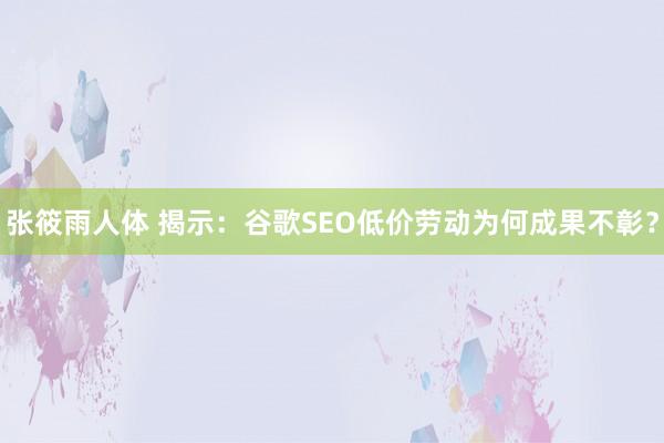 张筱雨人体 揭示：谷歌SEO低价劳动为何成果不彰？