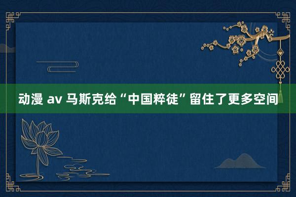 动漫 av 马斯克给“中国粹徒”留住了更多空间