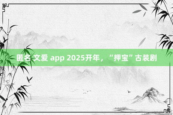 匿名 文爱 app 2025开年，“押宝”古装剧