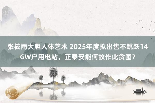 张筱雨大胆人体艺术 2025年度拟出售不跳跃14GW户用电站，正泰安能何故作此贪图？