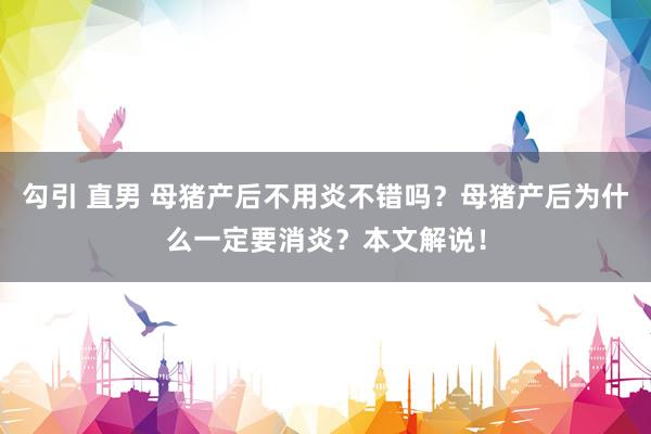 勾引 直男 母猪产后不用炎不错吗？母猪产后为什么一定要消炎？本文解说！