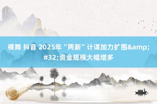 裸舞 抖音 2025年“两新”计谋加力扩围&#32;资金规模大幅增多